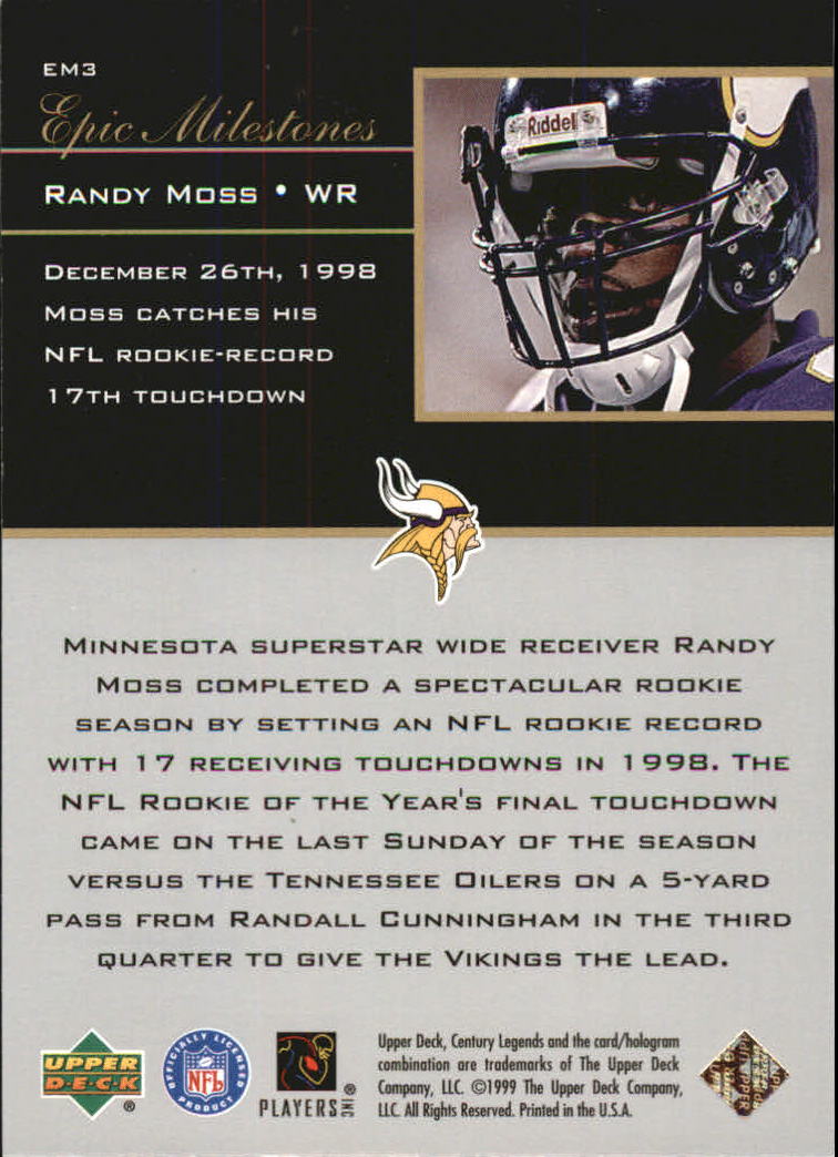 1999 Upper Deck Century Legends Epic Milestones #EM3 Randy Moss back image
