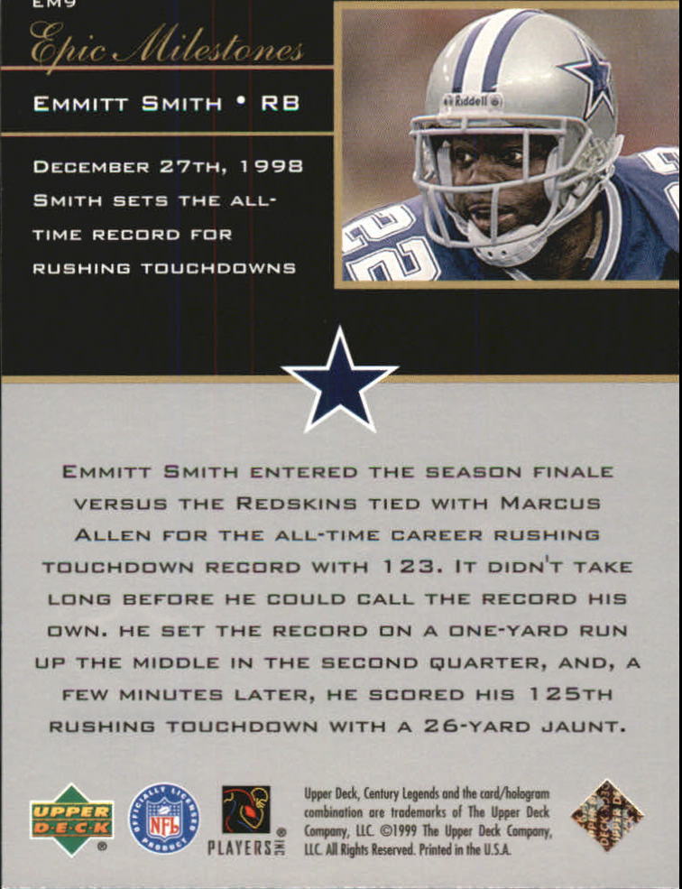 1999 Upper Deck Century Legends Epic Milestones #EM9 Emmitt Smith back image