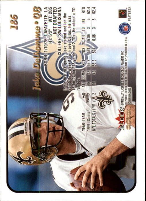 2000 SkyBox Dominion #186 Jake Delhomme RC back image