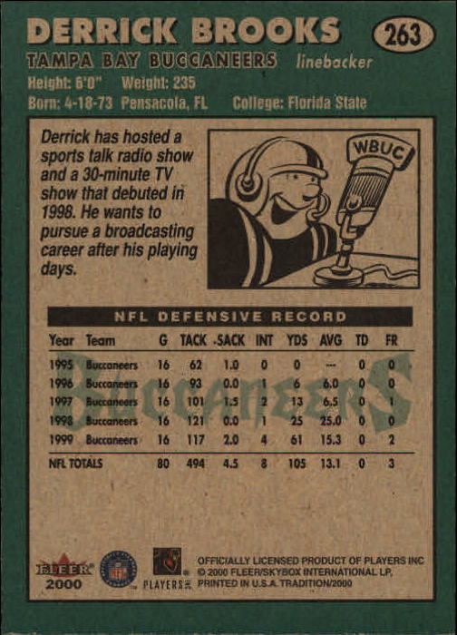 2000 Fleer Tradition #263 Derrick Brooks back image