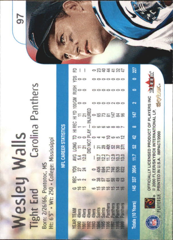 2000 Impact #97 Wesley Walls back image