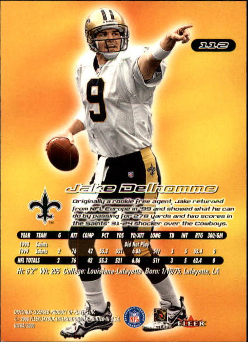2000 Ultra #112 Jake Delhomme RC back image