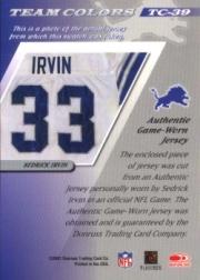 2001 Donruss Classics Team Colors #TC39 Sedrick Irvin back image