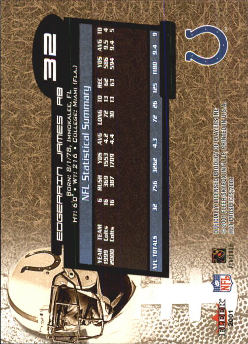 2001 Hot Prospects #32 Edgerrin James back image