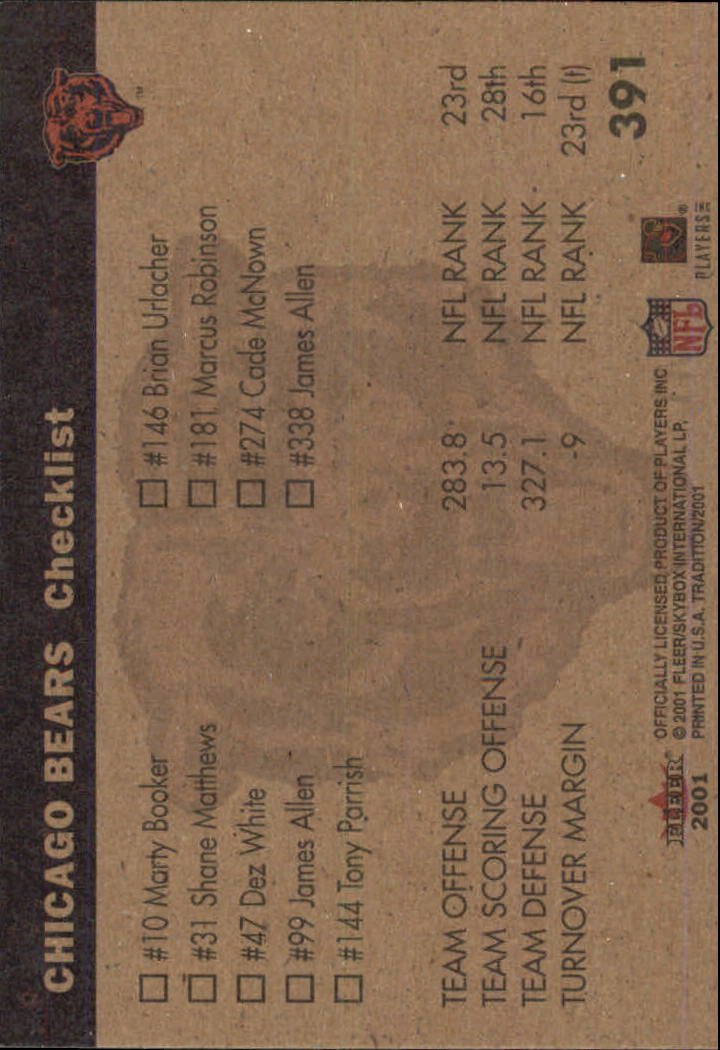 2001 Fleer Tradition Glossy #391 Chicago Bears TL back image