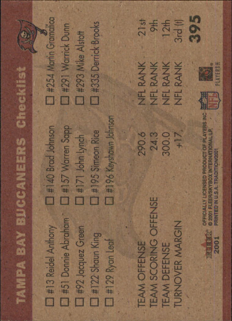 2001 Fleer Tradition Glossy #395 Tampa Bay Buccaneers TL back image