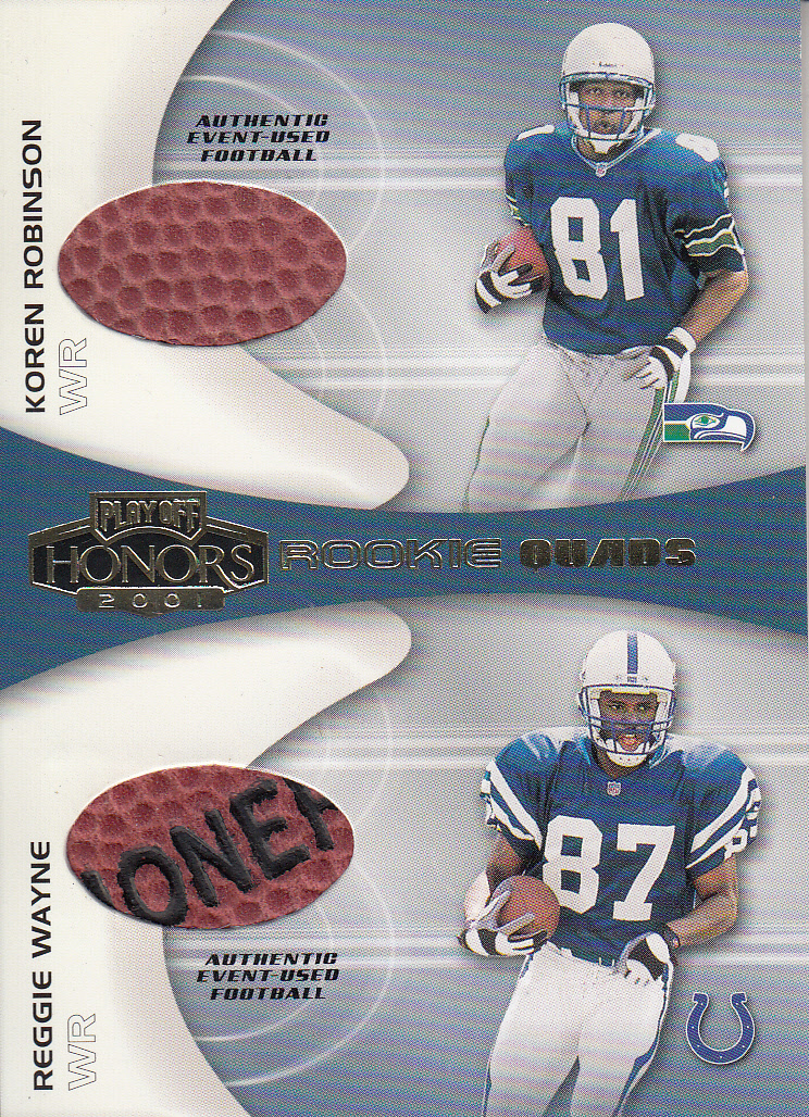2001 Playoff Honors Rookie Quad Footballs #RQ5 Koren Robinson/Reggie Wayne/Freddie Mitchell/Santana Moss