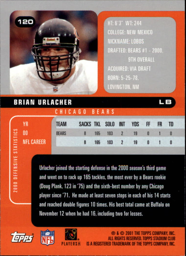 2001 Stadium Club #120 Brian Urlacher back image
