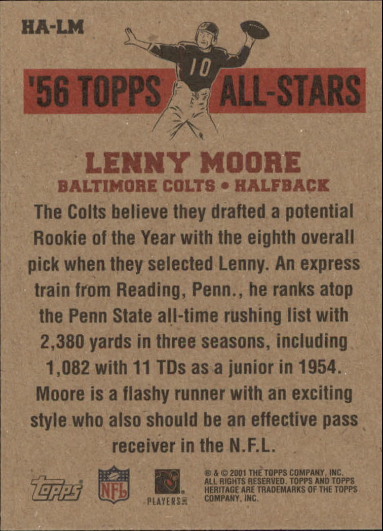 2001 Topps Heritage 1956 All-Stars #HALM Lenny Moore back image