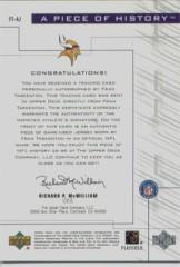 2001 Upper Deck Pros and Prospects A Piece of History Autographs #FTAJ Fran Tarkenton back image