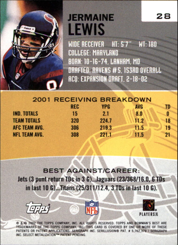 2002 Bowman's Best #28 Jermaine Lewis back image