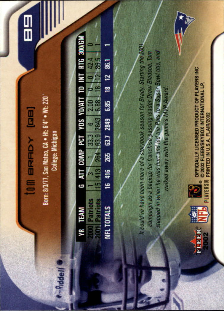 2002 Flair #89 Tom Brady back image