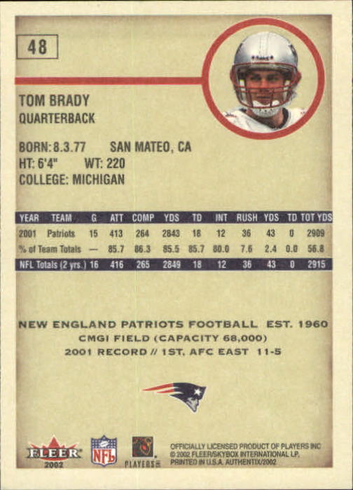 2002 Fleer Authentix #48 Tom Brady back image