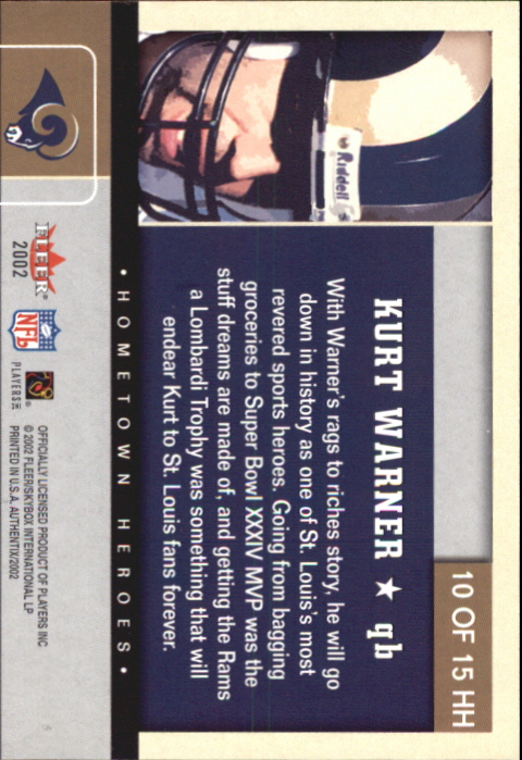 2002 Fleer Authentix Hometown Heroes #10 Kurt Warner back image