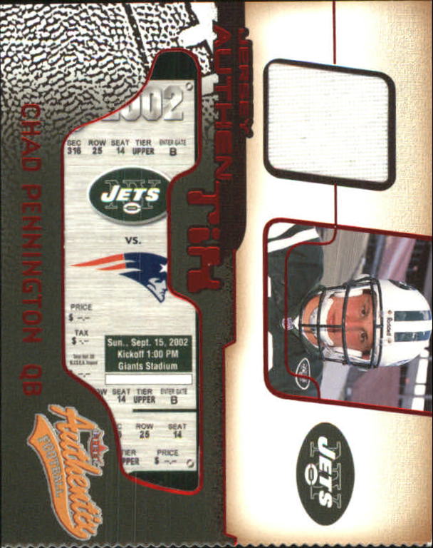 2002 Fleer Authentix Jersey Authentix Ripped #JACP Chad Pennington
