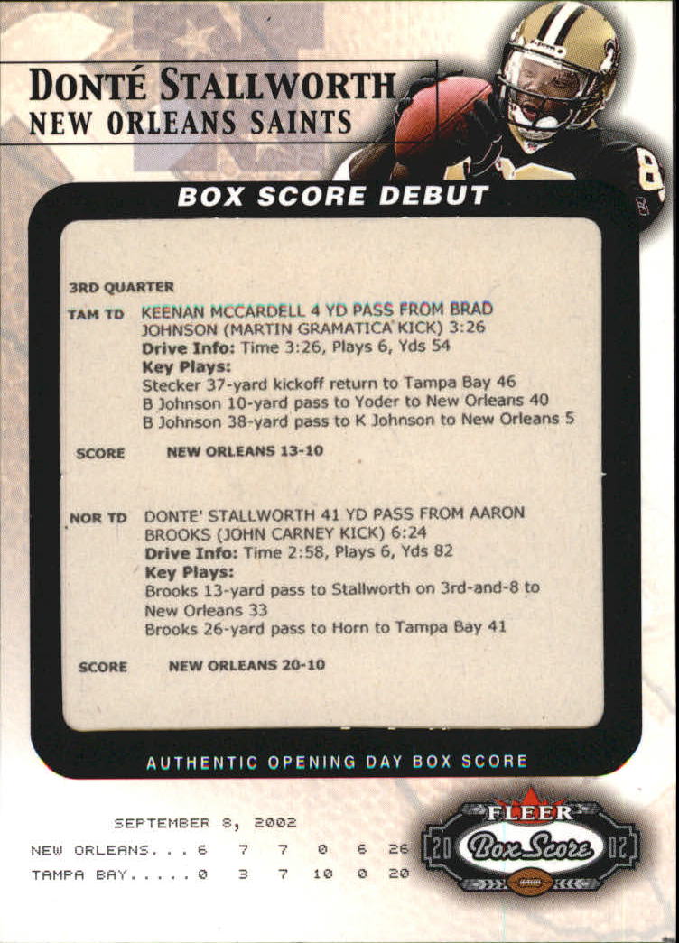2002 Fleer Box Score Debuts #3 Donte Stallworth