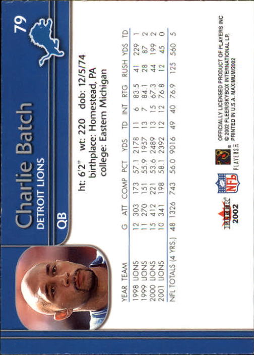 2002 Fleer Maximum #79 Charlie Batch back image