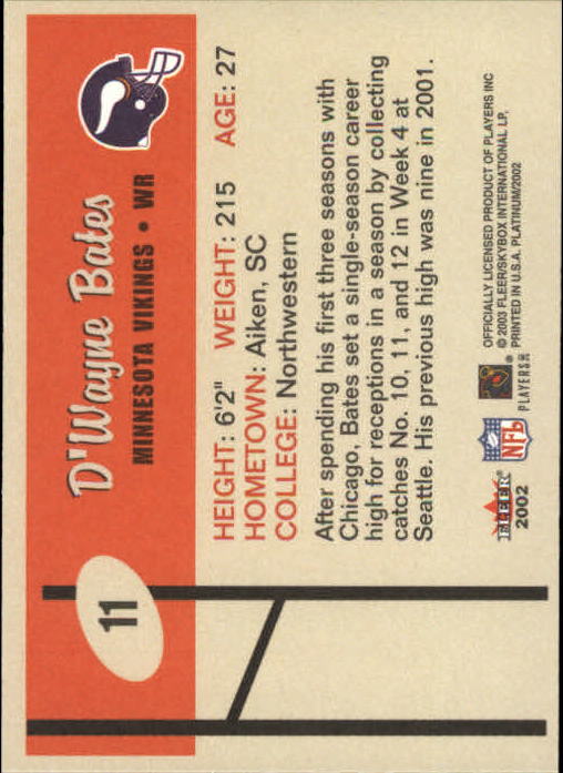 2002 Fleer Platinum #11 D'Wayne Bates back image