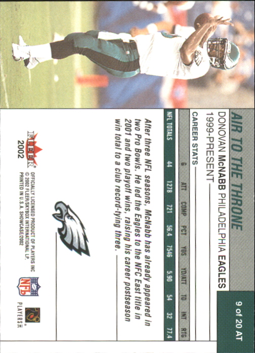 2002 Fleer Showcase Air to the Throne #AT9 Donovan McNabb back image