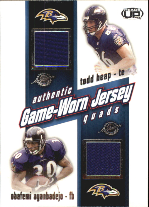 2002 Pacific Heads Up Game Worn Jersey Quads #3 Obafemi Ayanbadejo/Todd Heap/Chris Redman/Travis Taylor