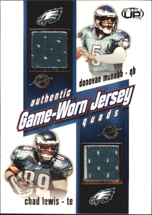 2002 Pacific Heads Up Game Worn Jersey Quads #27 Chad Lewis/Donovan McNabb/Brian Mitchell/Todd Pinkston