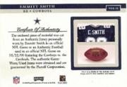 2002 Playoff Piece of the Game Materials #20F Emmitt Smith FB SP back image