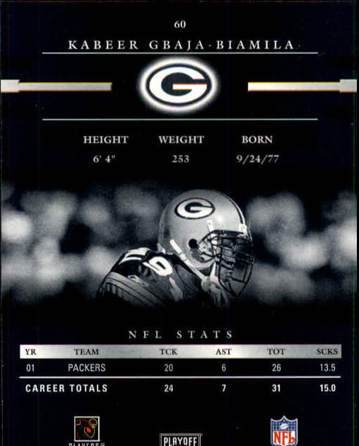 2002 Playoff Prestige #60 Kabeer Gbaja-Biamila back image