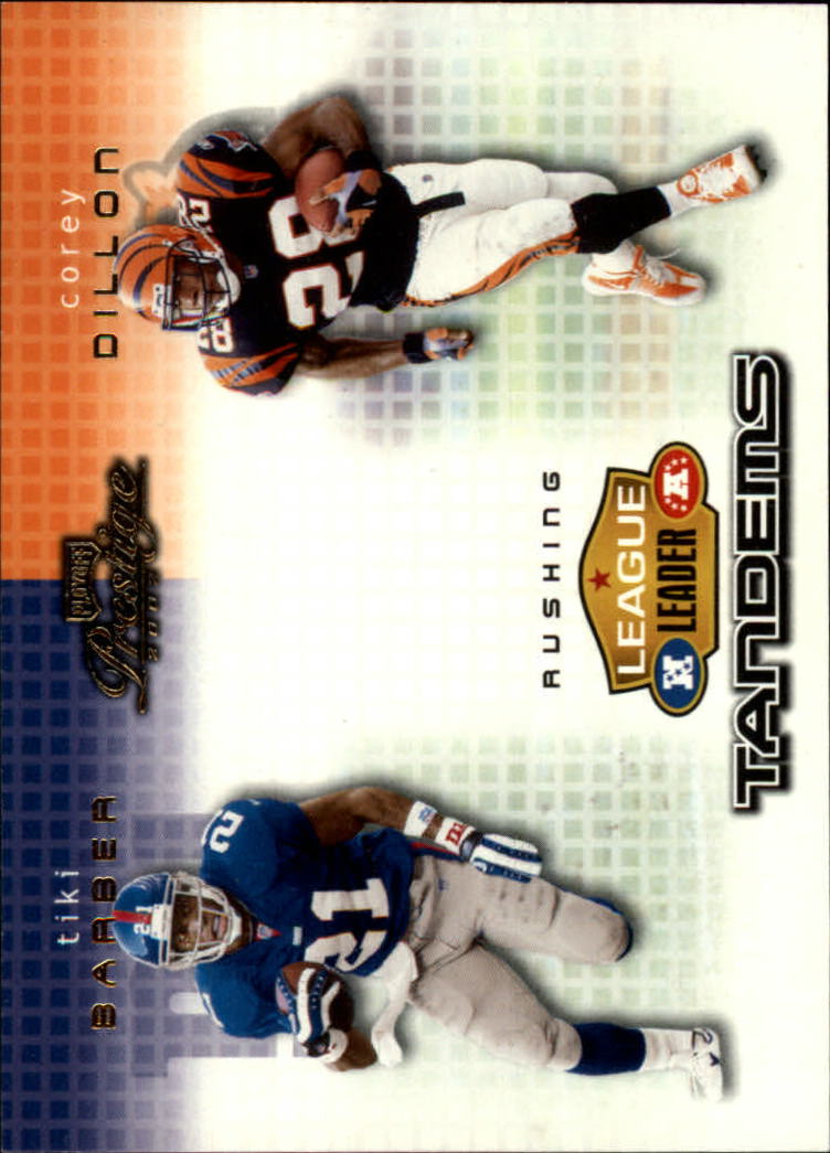 2002 Playoff Prestige League Leader Tandems #LL12 Corey Dillon/Tiki Barber