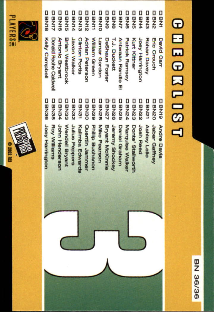 2002 Press Pass Big Numbers #BN36 Joey Harrington CL back image