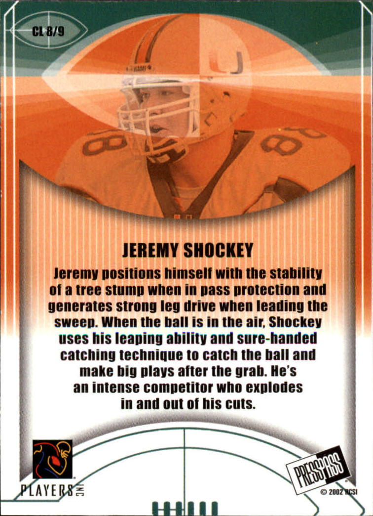 2002 Press Pass JE Class of 2002 #CL8 Jeremy Shockey back image