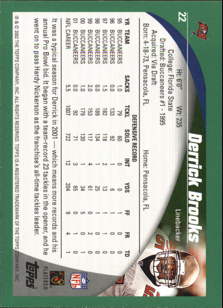 2002 Topps #22 Derrick Brooks back image