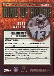 2002 Topps Ring of Honor #KW34 Kurt Warner back image