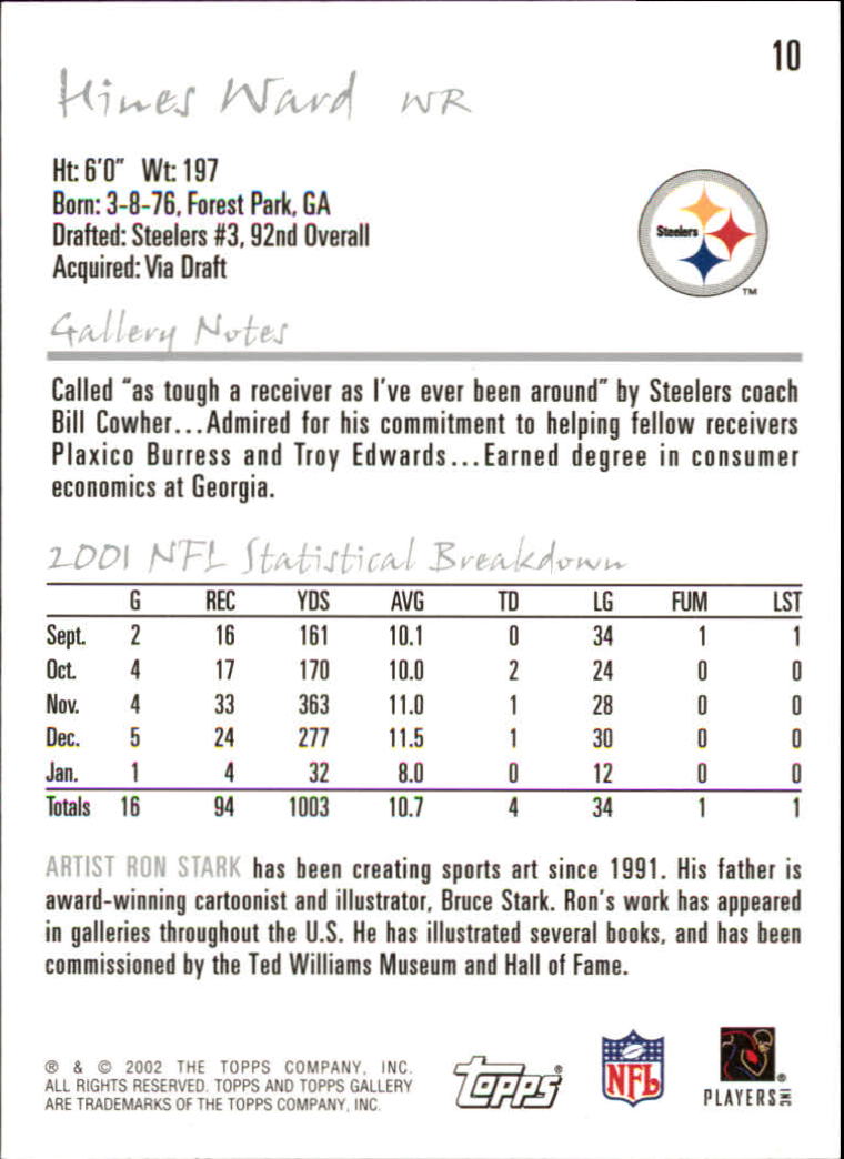 2002 Topps Gallery #10 Hines Ward back image
