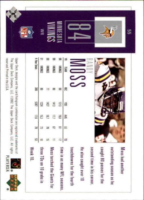 2002 UD Piece of History #55 Randy Moss back image