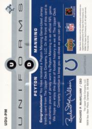 2002 Upper Deck Uniforms #UDUPM Peyton Manning back image