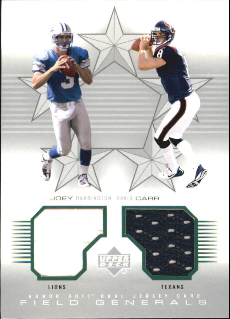 2002 Upper Deck Honor Roll Field Generals Dual Jerseys #FGCH David Carr/Joey Harrington