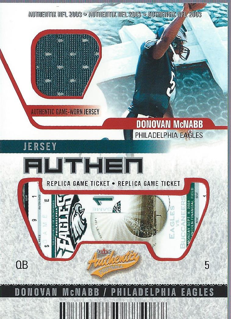 2003 Fleer Authentix Jersey Authentix Ripped #JADM2 Donovan McNabb