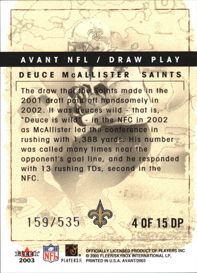 2003 Fleer Avant Draw Play #4 Deuce McAllister back image