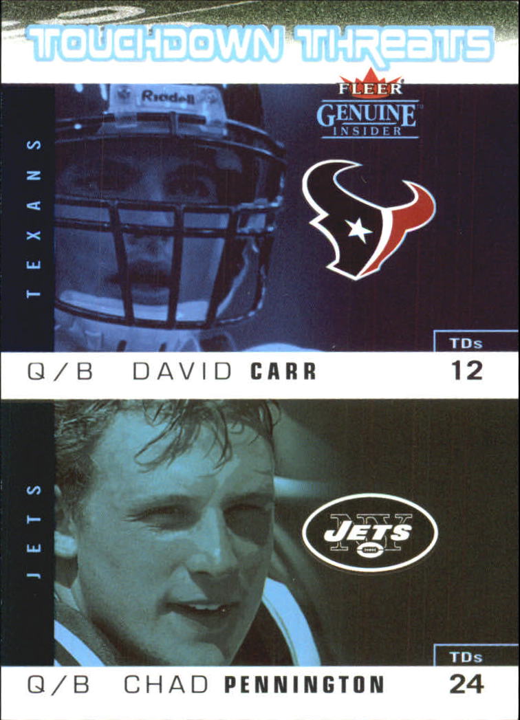 2003 Fleer Genuine Insider Touchdown Threats #10 David Carr/Chad Pennington