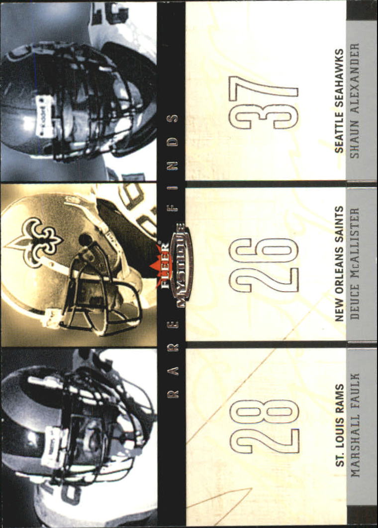 2003 Fleer Mystique Rare Finds #2 Marshal Faulk/Deuce McAllister/Shaun Alexander