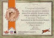 2003 Fleer Snapshot Seal of Approval Jerseys Bronze #SACP Carson Palmer back image