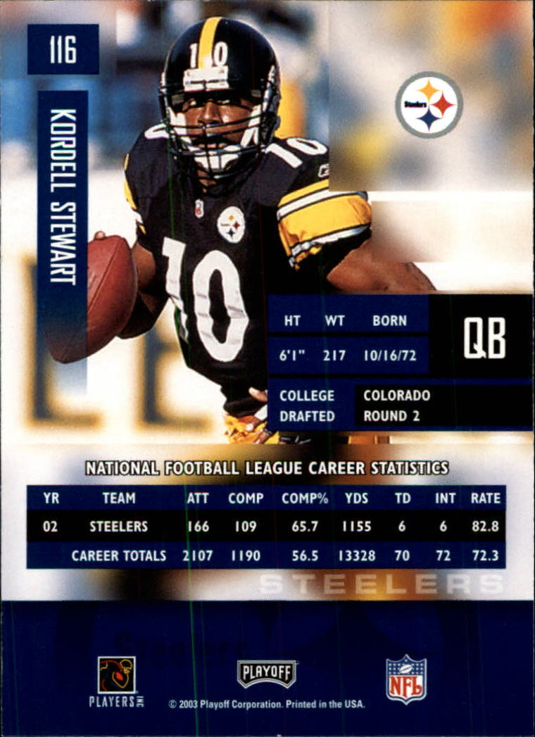 2003 Playoff Prestige #116 Kordell Stewart back image