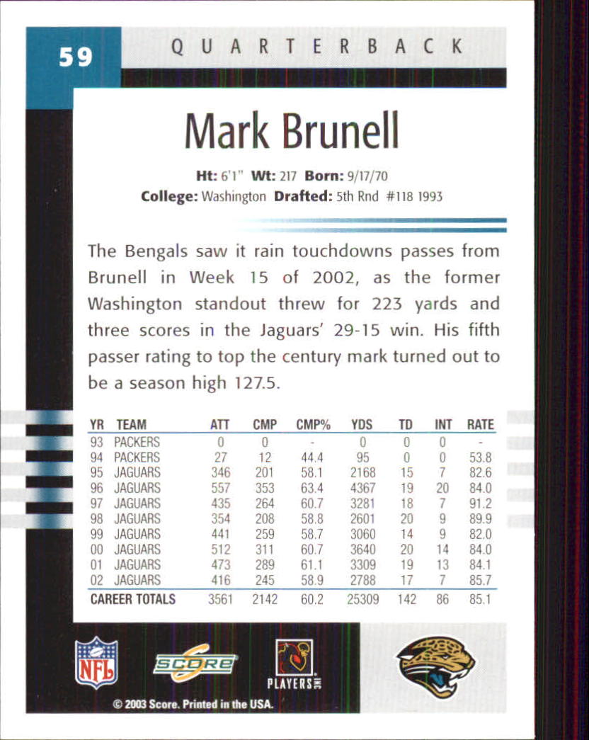 2003 Score #59 Mark Brunell back image