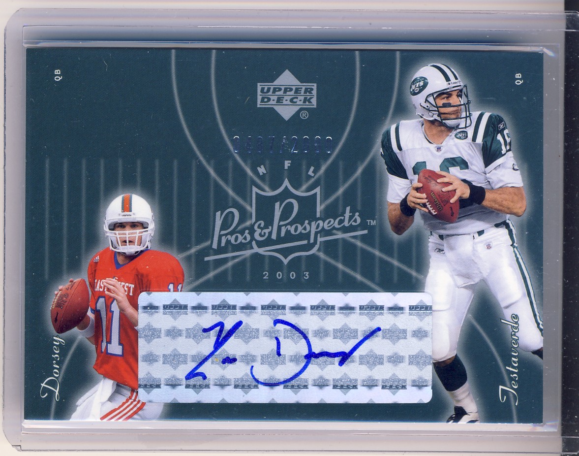2003 Upper Deck Pros and Prospects #122 Ken Dorsey AU RC/Vinny Testaverde/2000