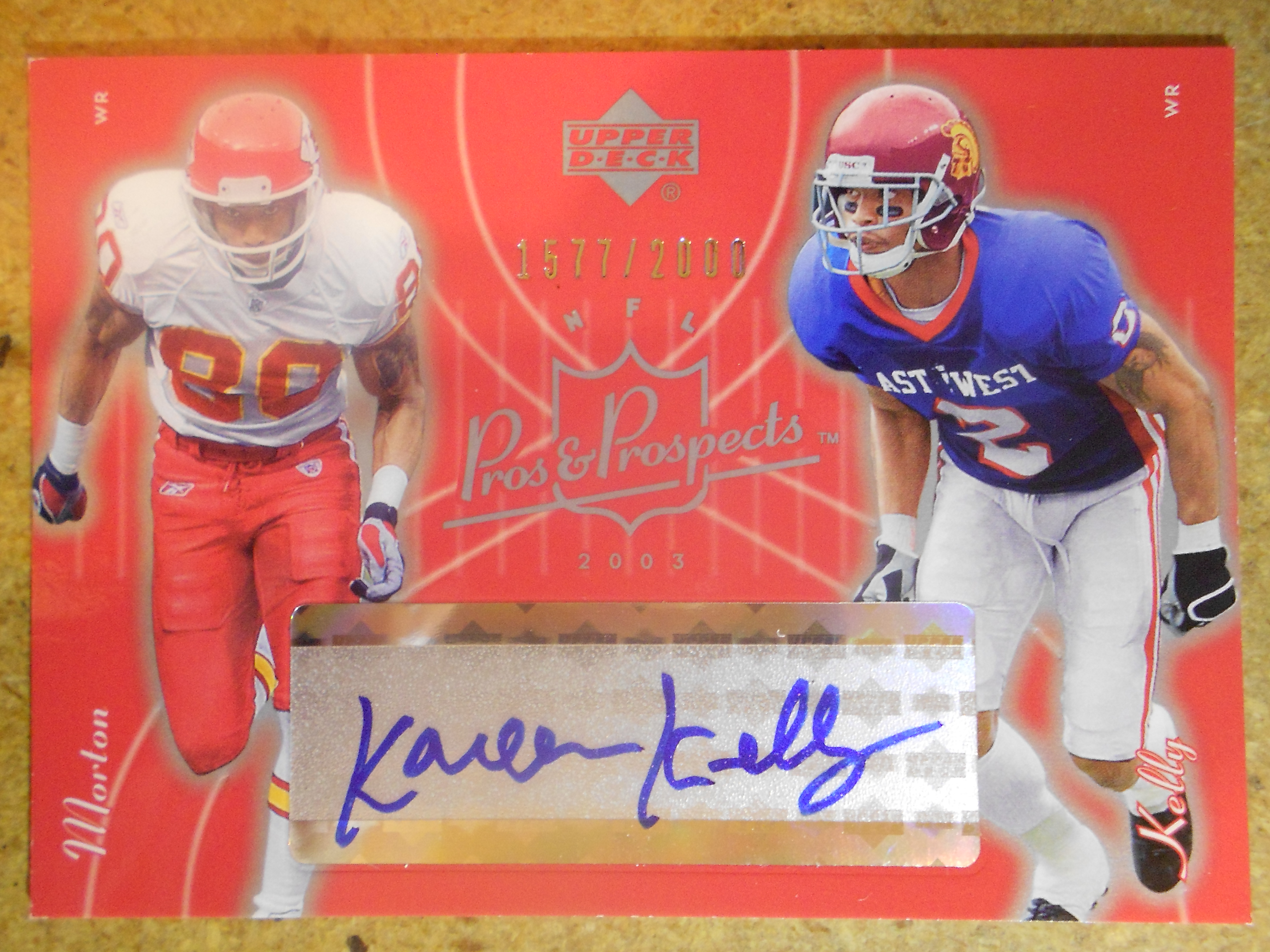 2003 Upper Deck Pros and Prospects #134 Kareem Kelly AU RC/Johnnie Morton/2000