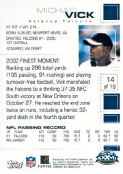 2003 Topps Super Bowl XXXVII Card Show #14 Michael Vick back image