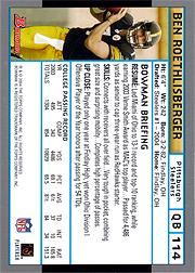2004 Bowman #114 Ben Roethlisberger RC back image