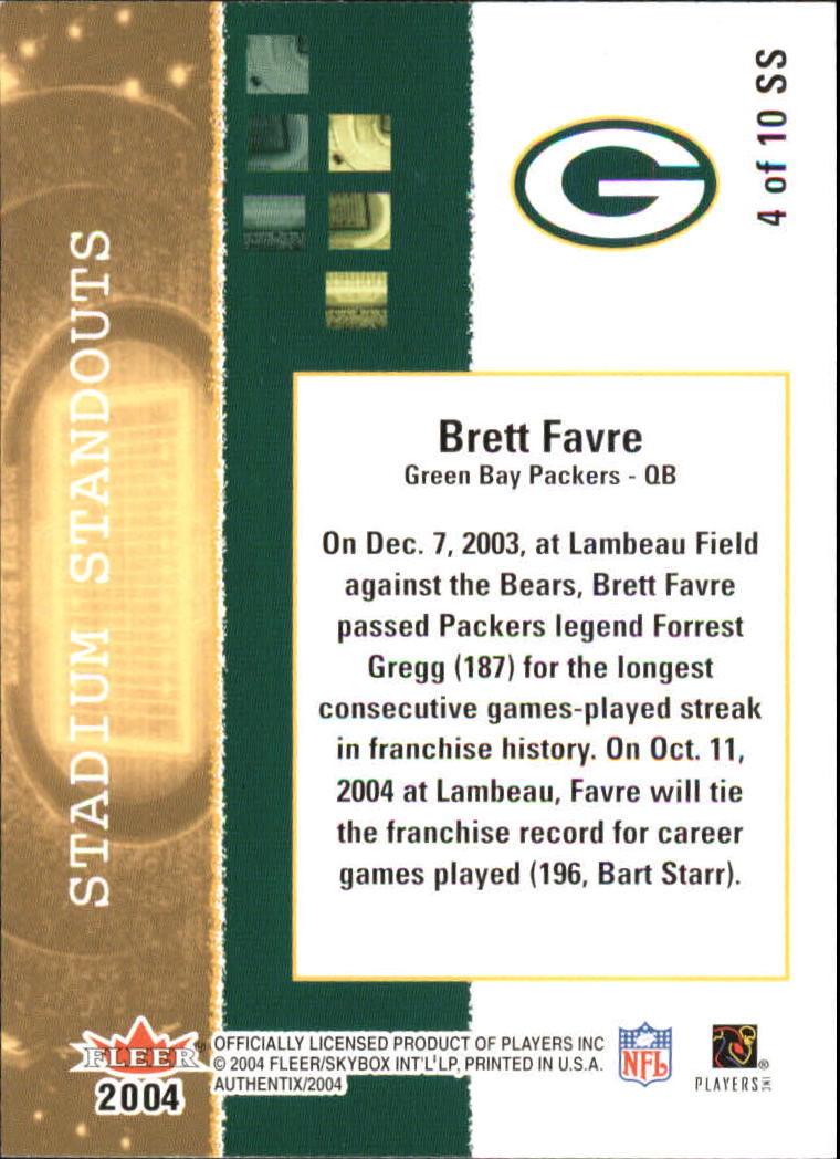 2004 Fleer Authentix Stadium Standouts #4SS Brett Favre back image