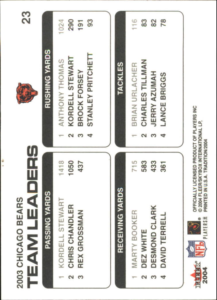 2004 Fleer Tradition #23 Kordell Stewart TL/Anthony Thomas/Marty Booker/Brian Urlacher back image