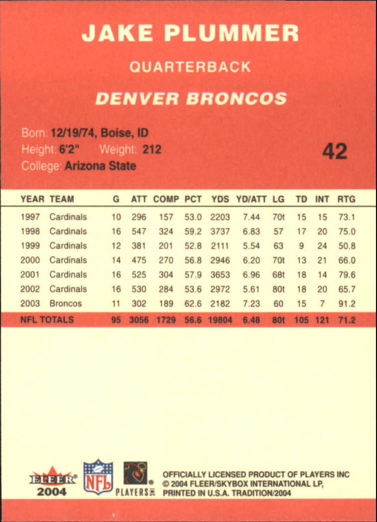 2004 Fleer Tradition #42 Jake Plummer back image